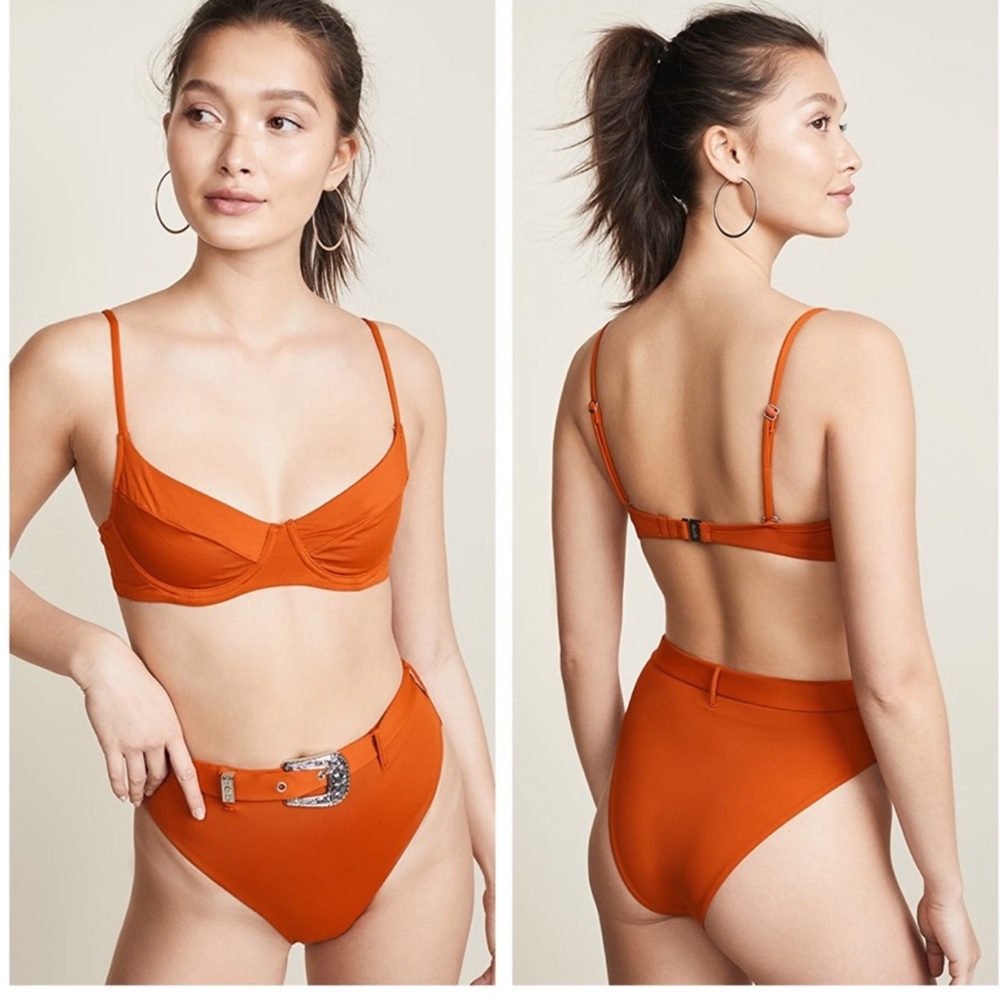 Onia x We Wore What Emily Silver Buckle Belted Swim Bottoms